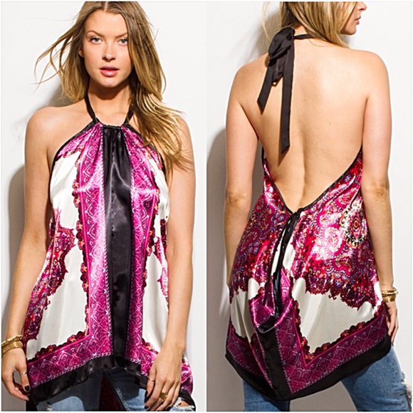 Silky Sexy Flowy Handkerchief Halter Top SMLXL - Picture 2 of 8